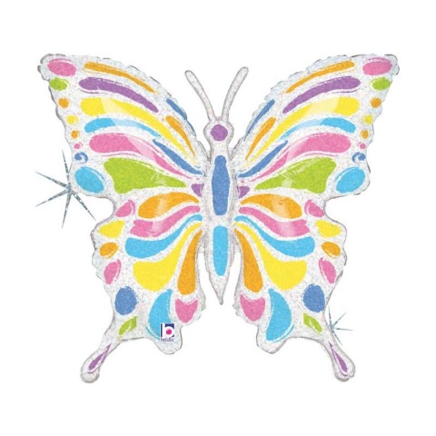 BALON FOLIOWY SREBRNY MOTYL HOLO 84cm BALON MOTYL KOLOROWY