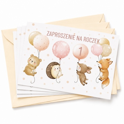 ZAPROSZENIA NA ROCZEK ZWIERZĄTKA 5szt. ZAPROSZENIA NA PIERWSZE URODZINY