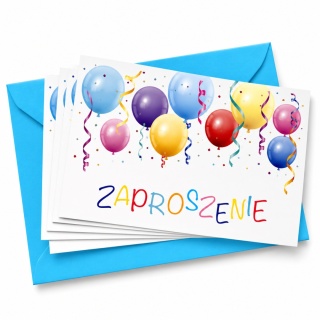 ZAPROSZENIA NA URODZINY BALONY NIEBIESKI 5szt. ZAPROSZENIA W BALONIKI