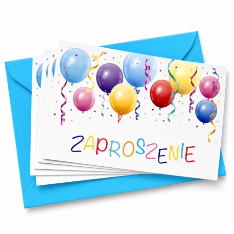 ZAPROSZENIA NA URODZINY BALONY NIEBIESKI 5szt. ZAPROSZENIA W BALONIKI