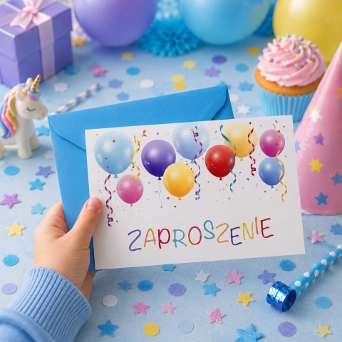 ZAPROSZENIA NA URODZINY BALONY NIEBIESKI 5szt. ZAPROSZENIA W BALONIKI