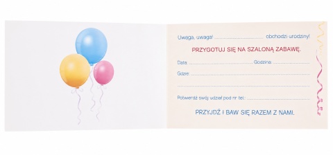 ZAPROSZENIA NA URODZINY BALONY NIEBIESKI 5szt. ZAPROSZENIA W BALONIKI