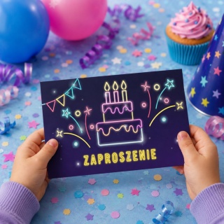 ZAPROSZENIA NA URODZINY NEON PARTY 5szt. ZAPROSZENIA URODZINOWE