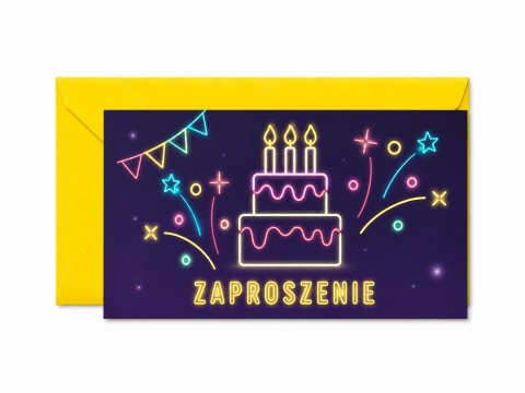ZAPROSZENIA NA URODZINY NEON PARTY 5szt. ZAPROSZENIA URODZINOWE