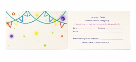 ZAPROSZENIA NA URODZINY NEON PARTY 5szt. ZAPROSZENIA URODZINOWE