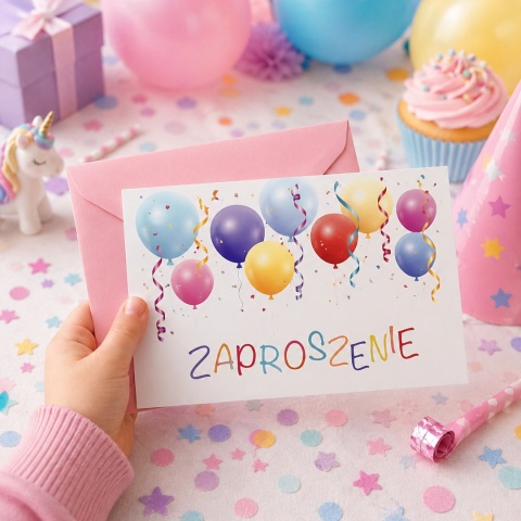 ZAPROSZENIA NA URODZINY BALONY RÓŻ 5szt. ZAPROSZENIA W BALONIKI