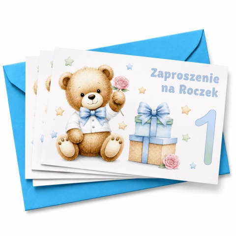 ZAPROSZENIA NA ROCZEK MIŚ 5szt. ZAPROSZENIA NA PIERWSZE URODZINY