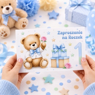 ZAPROSZENIA NA ROCZEK MIŚ 5szt. ZAPROSZENIA NA PIERWSZE URODZINY