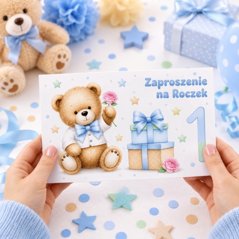 ZAPROSZENIA NA ROCZEK MIŚ 5szt. ZAPROSZENIA NA PIERWSZE URODZINY