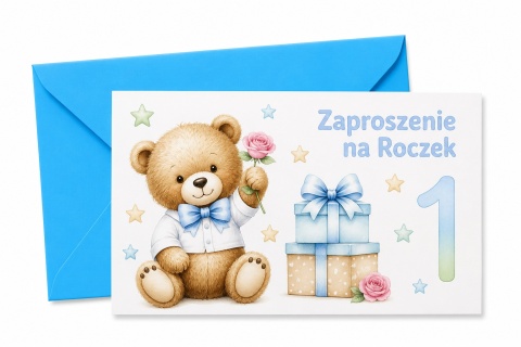 ZAPROSZENIA NA ROCZEK MIŚ 5szt. ZAPROSZENIA NA PIERWSZE URODZINY