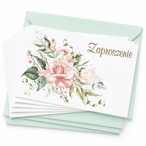 ZAPROSZENIA UNIWERSALNE RÓŻA 5szt. ZAPROSZENIA NA ROCZNICĘ IMIENINY