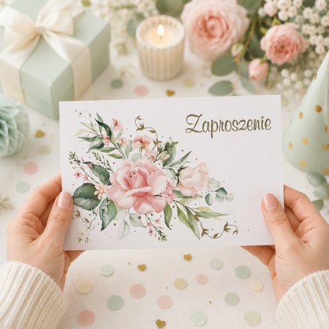 ZAPROSZENIA UNIWERSALNE RÓŻA 5szt. ZAPROSZENIA NA ROCZNICĘ IMIENINY
