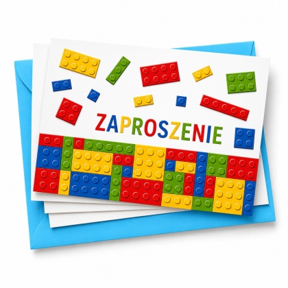 ZAPROSZENIA NA URODZINY KLOCKI 5szt. ZAPROSZENIA Z KLOCKAMI