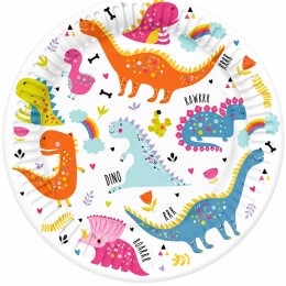 PAPIEROWE TALERZYKI ZABAWNE DINOZAURY 18cm DINOSAUR PARTY 8szt.