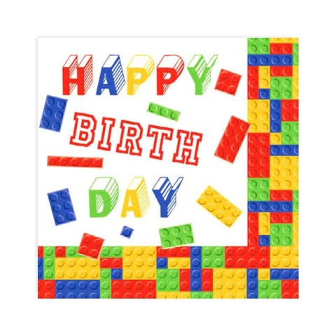 SERWETKI W KLOCKI 20szt. 33x33cm BRICK BIRTHDAY