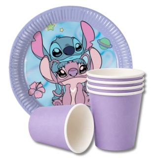ZESTAW STITCH I ANGEL TALERZYKI KUBECZKI JEDNORAZOWE