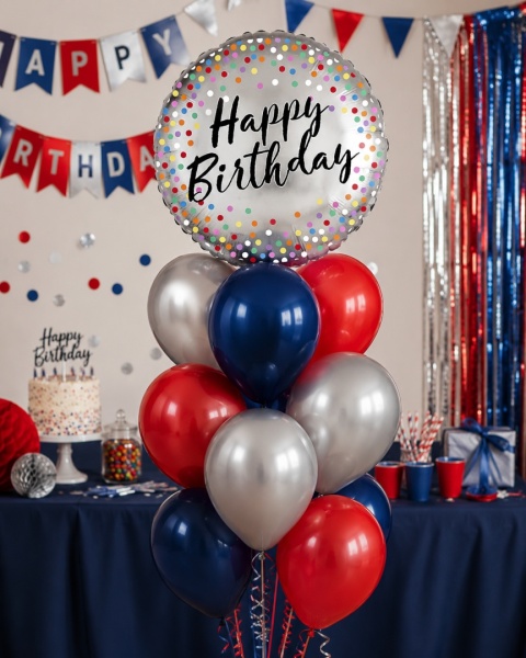 BALON FOLIOWY URODZINOWY DWUSTRONNY 46cm BALON HAPPY BIRTHDAY