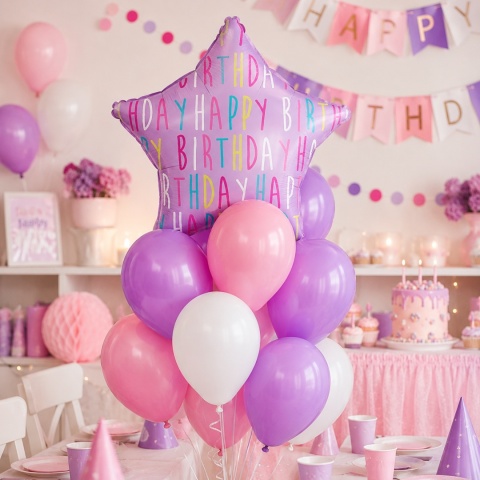 BALON FOLIOWY GWIAZDKA HAPPY BIRTHDAY 46cm BALON URODZINOWY