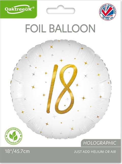 BALON FOLIOWY Z LICZBĄ 18 SPARKLE 45cm BALON NA 18 URODZINY