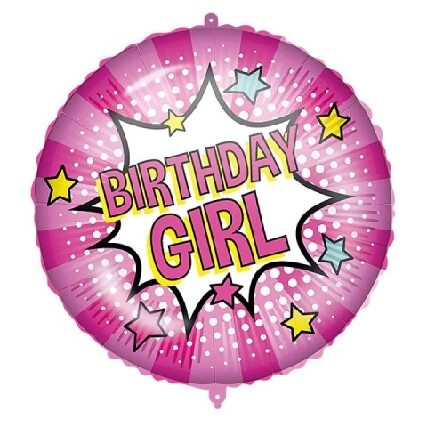 BALON FOLIOWY BIRTHDAY GIRL 46cm BALON GIRL POWER