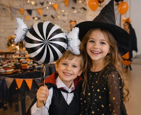 BALON FOLIOWY CZARNO-BIAŁY CUKIEREK 50cm BALON NA HALLOWEEN
