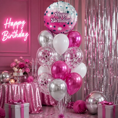 BALON URODZINOWY KULA DISCO 45cm BALON HAPPY BIRTHDAY GLITTER BALL