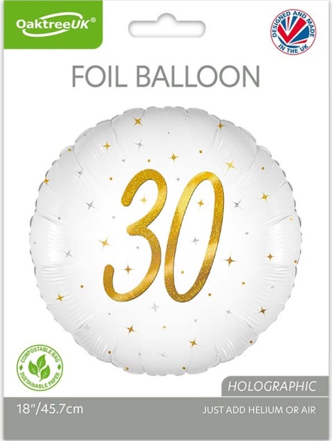 BALON FOLIOWY Z LICZBĄ 30 SPARKLE 45cm BALON NA 30 URODZINY