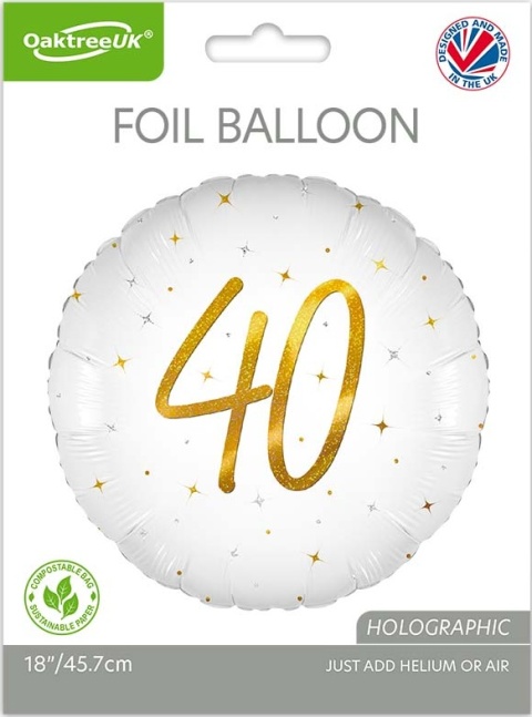 BALON FOLIOWY Z LICZBĄ 40 SPARKLE 45cm BALON NA 40 URODZINY