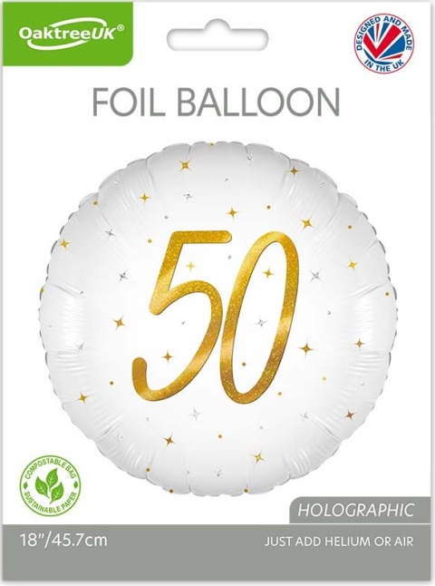 BALON FOLIOWY Z LICZBĄ 50 SPARKLE 45cm BALON NA 50 URODZINY