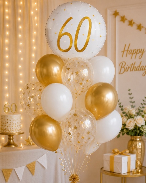 BALON FOLIOWY Z LICZBĄ 60 SPARKLE 45cm BALON NA 60 URODZINY