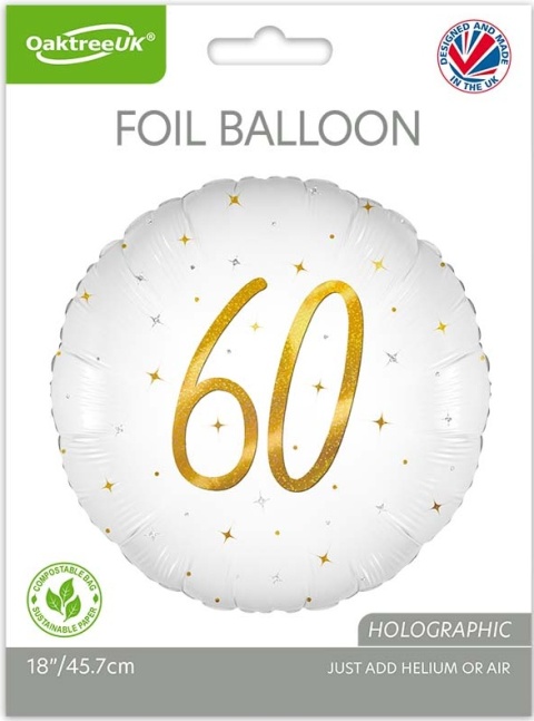 BALON FOLIOWY Z LICZBĄ 60 SPARKLE 45cm BALON NA 60 URODZINY