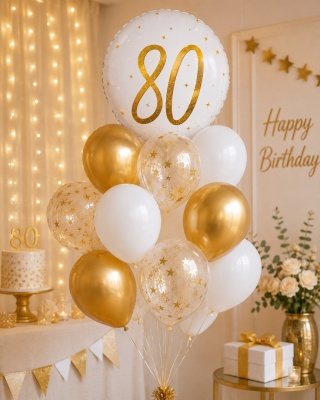 BALON FOLIOWY Z LICZBĄ 80 SPARKLE 45cm BALON NA 80 URODZINY