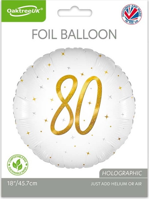 BALON FOLIOWY Z LICZBĄ 80 SPARKLE 45cm BALON NA 80 URODZINY