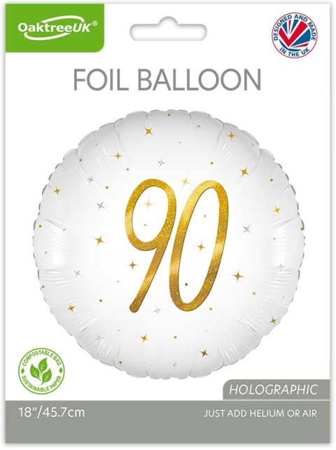 BALON FOLIOWY Z LICZBĄ 90 SPARKLE 45cm BALON NA 90 URODZINY