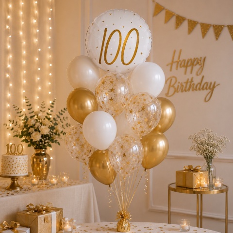 BALON FOLIOWY Z LICZBĄ 100 SPARKLE 45cm BALON NA 100 URODZINY