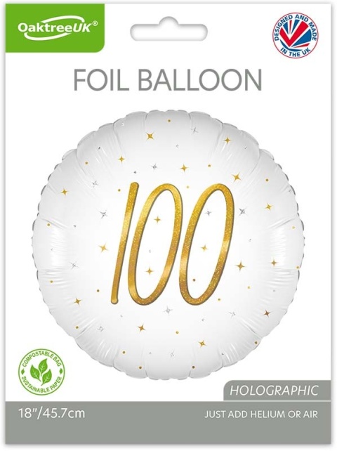 BALON FOLIOWY Z LICZBĄ 100 SPARKLE 45cm BALON NA 100 URODZINY