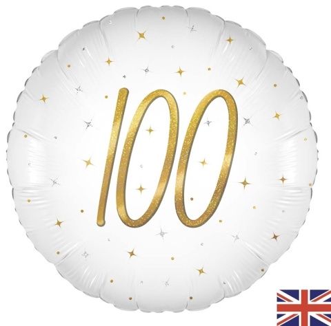 BALON FOLIOWY Z LICZBĄ 100 SPARKLE 45cm BALON NA 100 URODZINY