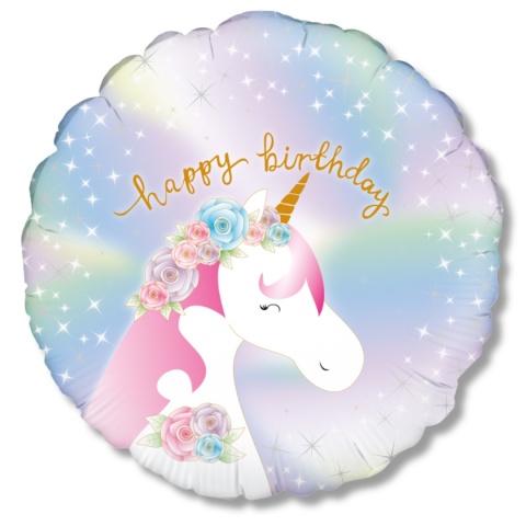 BALON URODZINOWY PASTELOWY JEDNOROŻEC 45cm BALON HAPPY BIRTHDAY