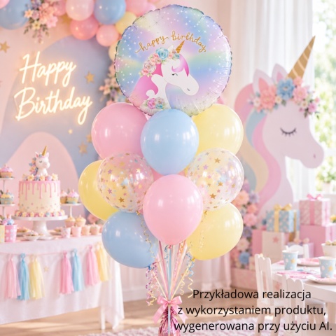 BALON URODZINOWY PASTELOWY JEDNOROŻEC 45cm BALON HAPPY BIRTHDAY