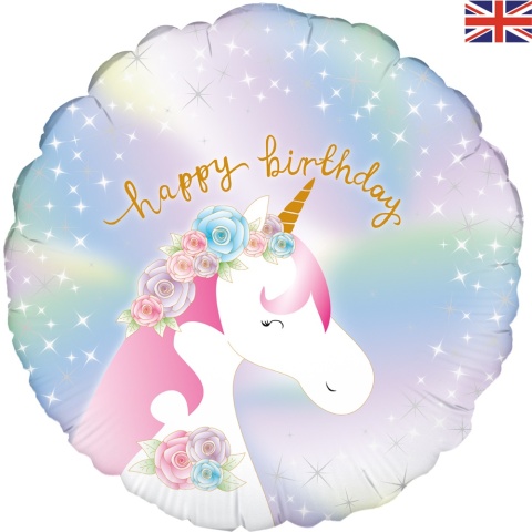 BALON URODZINOWY PASTELOWY JEDNOROŻEC 45cm BALON HAPPY BIRTHDAY