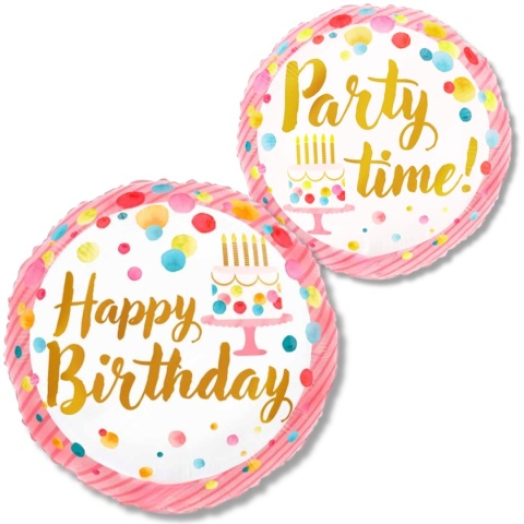 BALON URODZINOWY PINK PARTY 46cm BALON HAPPY BIRTHDAY