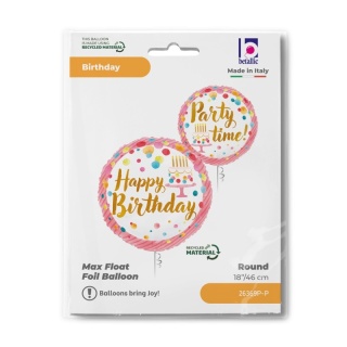 BALON URODZINOWY PINK PARTY 46cm BALON HAPPY BIRTHDAY