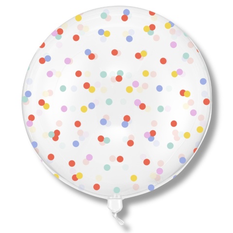 PRZEZROCZYSTY BALON BOBO W KOLOROWE KONFETTI 60cm BALON NA URODZINY