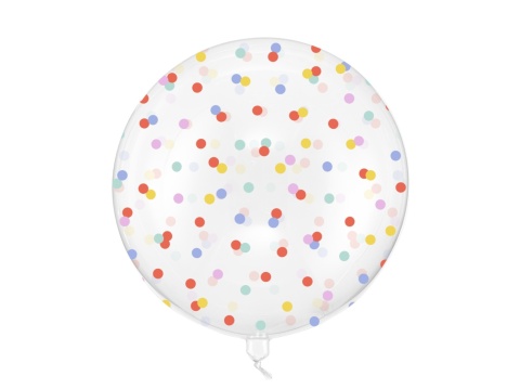 PRZEZROCZYSTY BALON BOBO W KOLOROWE KONFETTI 60cm BALON NA URODZINY