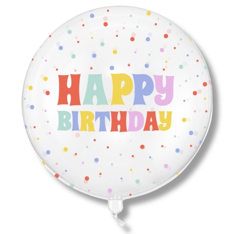 PRZEZROCZYSTY BALON BOBO HAPPY BIRTHDAY 60cm BALON NA URODZINY