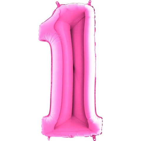 BALON FOLIOWY CYFRA 1 RÓŻOWA FUKSJA 102cm BALON CYFRA URODZINY ROCZNICA
