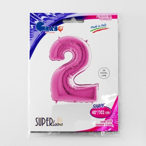 BALON FOLIOWY CYFRA 2 RÓŻOWA FUKSJA 102cm BALON CYFRA URODZINY ROCZNICA