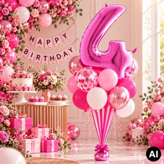 BALON FOLIOWY CYFRA 4 RÓŻOWA FUKSJA 102cm BALON CYFRA URODZINY ROCZNICA