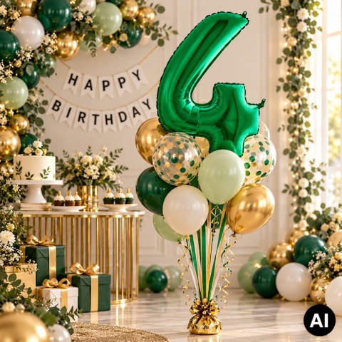 BALON FOLIOWY CYFRA 4 ZIELONA METALIK 102cm BALON CYFRA URODZINY ROCZNICA