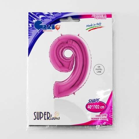 BALON FOLIOWY CYFRA 9 RÓŻOWA FUKSJA 102cm BALON CYFRA URODZINY ROCZNICA